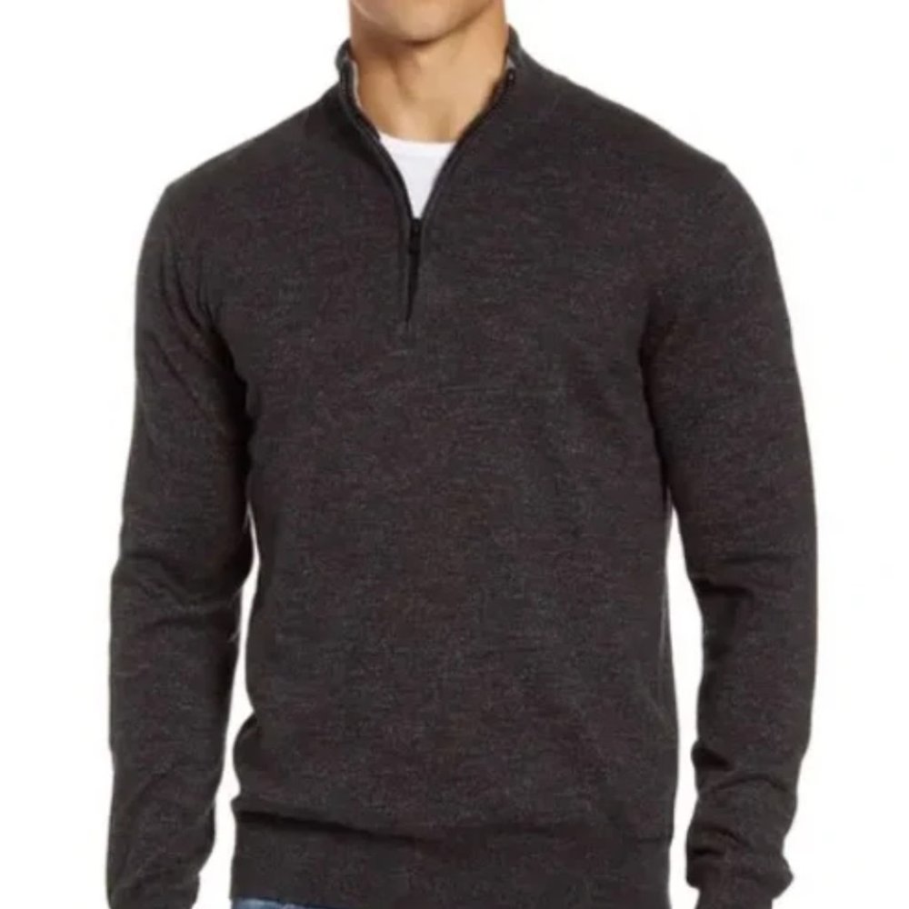 FAHERTY Sconset Half Zip Sweater In Black Heather L